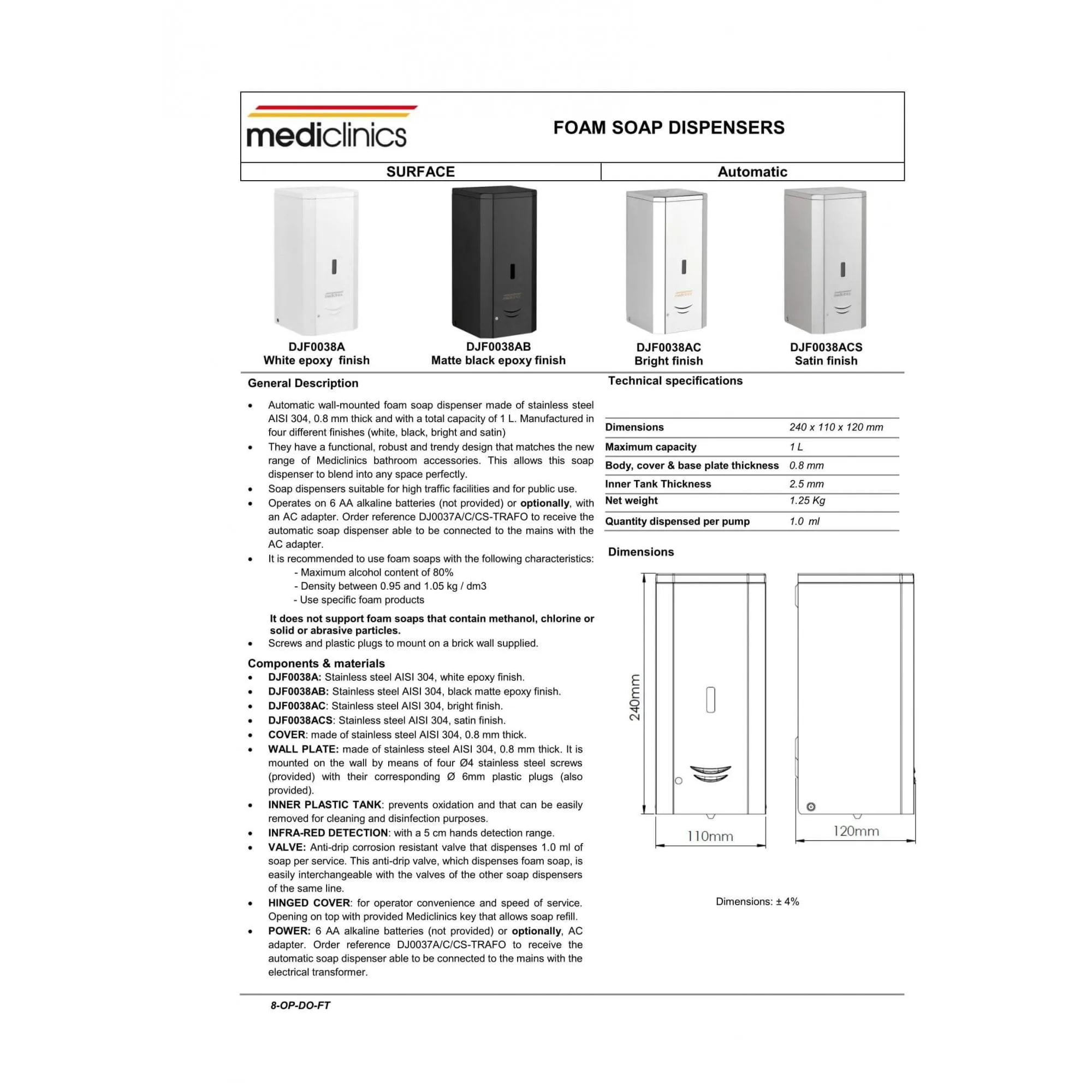 1000ml Automatic FOAM Soap Dispenser (Suitable For Foaming Hand Sanitiser)