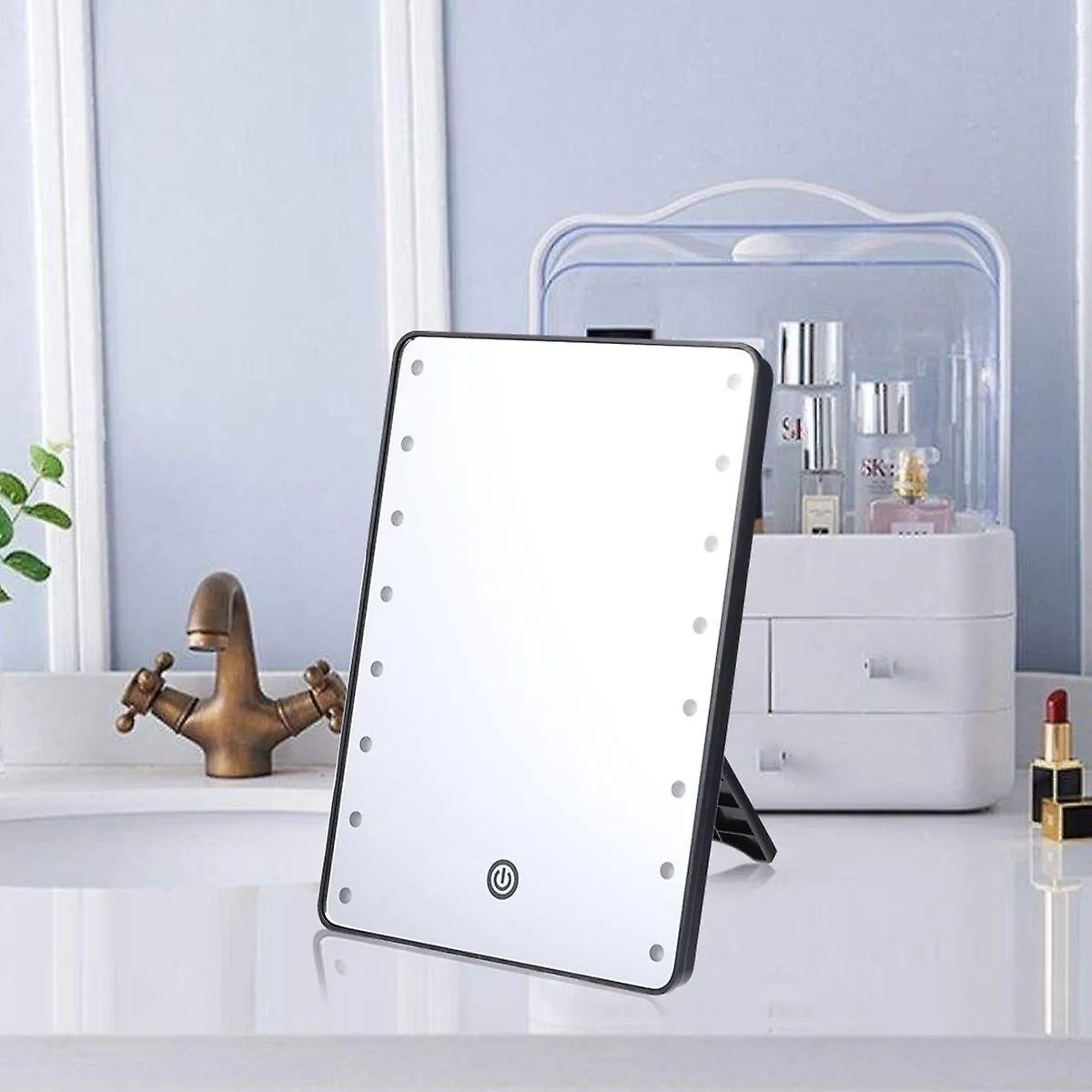 16 Led Lighted Makeup Mirror Touch Screen Tabletop Cosmetic Mirror With Stand
