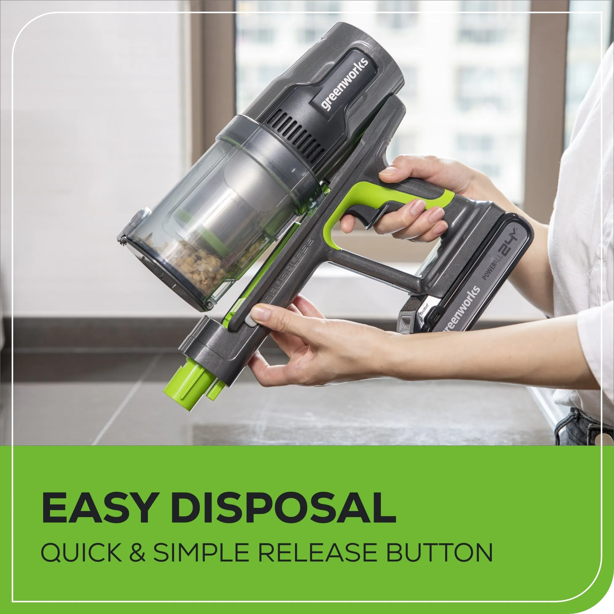 24V Cordless Battery Green Stick Vacuum w/ 4.0Ah USB-C Battery & Charger