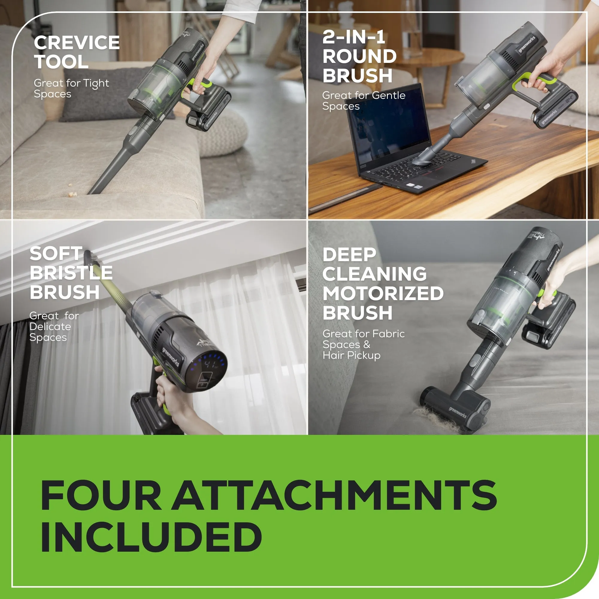 24V Cordless Battery Green Stick Vacuum w/ 4.0Ah USB-C Battery & Charger