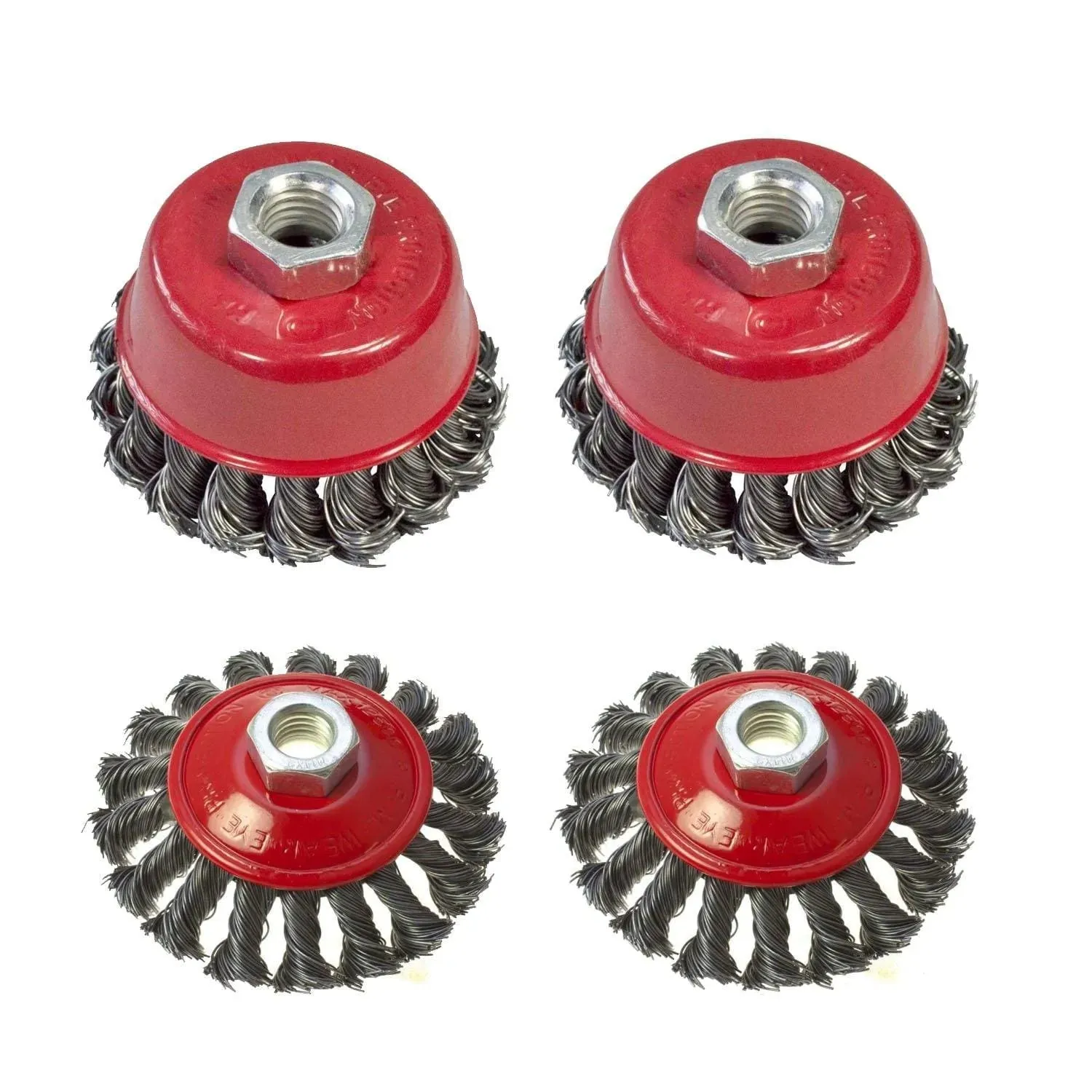 4" & 3" DIA TWIST KNOT WIRE WHEEL & CUP BRUSH SETS M14 FOR ANGLE GRINDERS