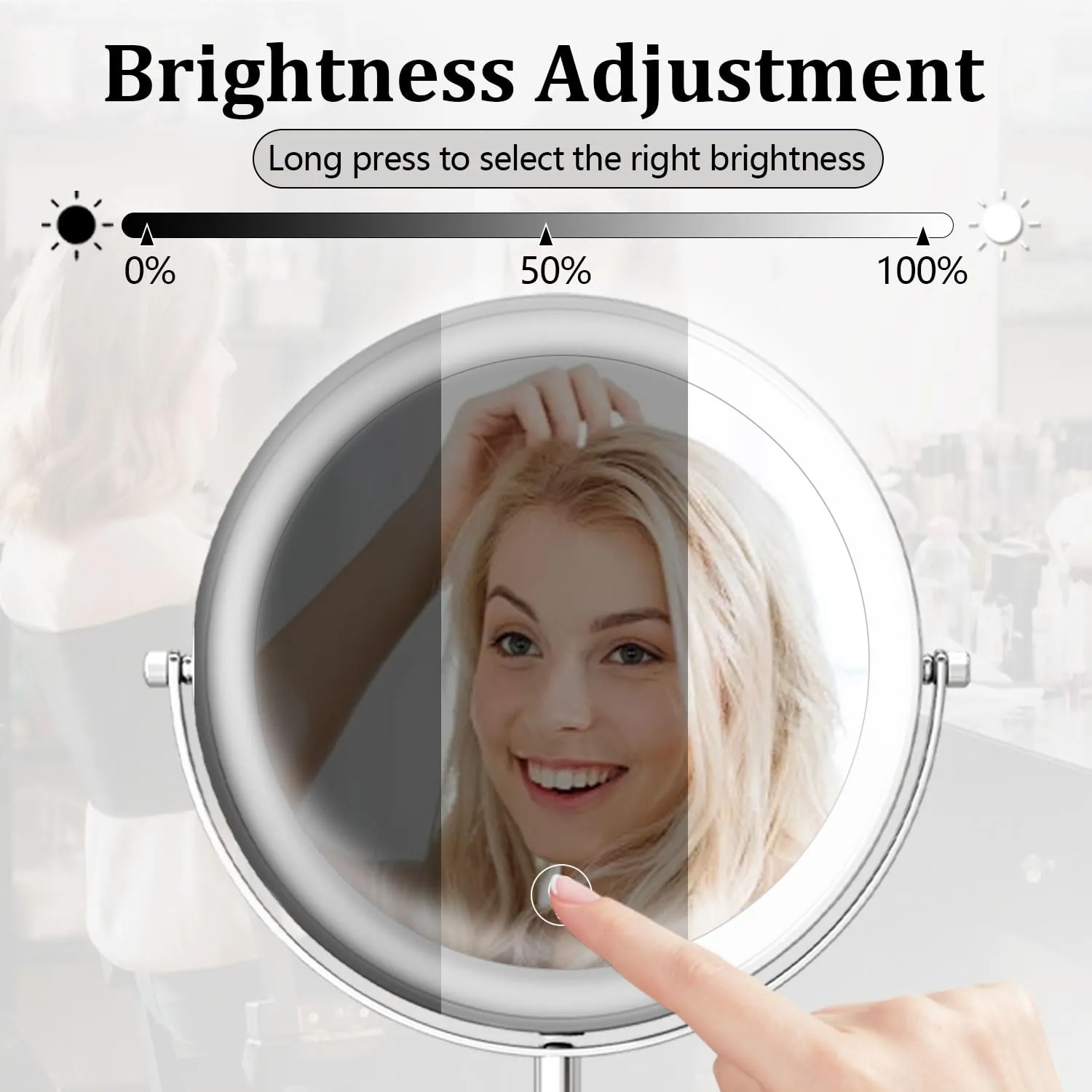 9in Vanity Mirror with Lights, Rechargeable 5000mAh Lighted Makeup Mirror, 1X/20X Double Sided Magnifying Mirror, 360° Rotate, 3 Color Lights, Up to 3800lux with 60 LEDs, Brightness Adjustable,Silvery