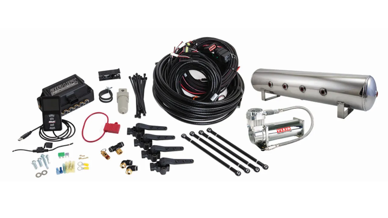 Air Lift Performance 3H Air Management (3/8" Air Line, 4 Gallon 7-Port Lightweight Polished Aluminum Tank, VIAIR 444C Compressor)