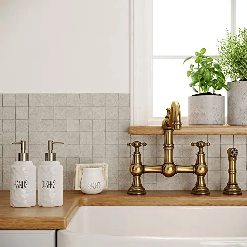 Barnyard Designs 14.5oz Ceramic Hand Soap & Dish Soap Dispenser Set, Farmhouse Kitchen Decor for Countertop, Hand and Dish Soap Dispenser for Kitchen Sink, Farmhouse Decor for Kitchen, White, Set of 2