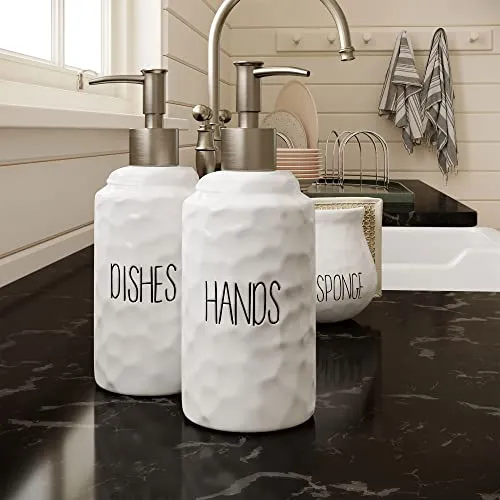 Barnyard Designs 14.5oz Ceramic Hand Soap & Dish Soap Dispenser Set, Farmhouse Kitchen Decor for Countertop, Hand and Dish Soap Dispenser for Kitchen Sink, Farmhouse Decor for Kitchen, White, Set of 2