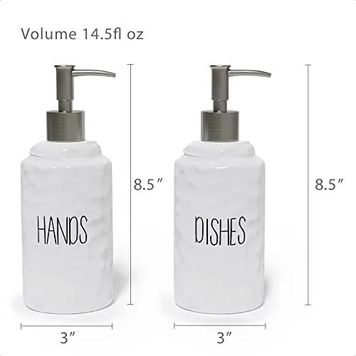 Barnyard Designs 14.5oz Ceramic Hand Soap & Dish Soap Dispenser Set, Farmhouse Kitchen Decor for Countertop, Hand and Dish Soap Dispenser for Kitchen Sink, Farmhouse Decor for Kitchen, White, Set of 2