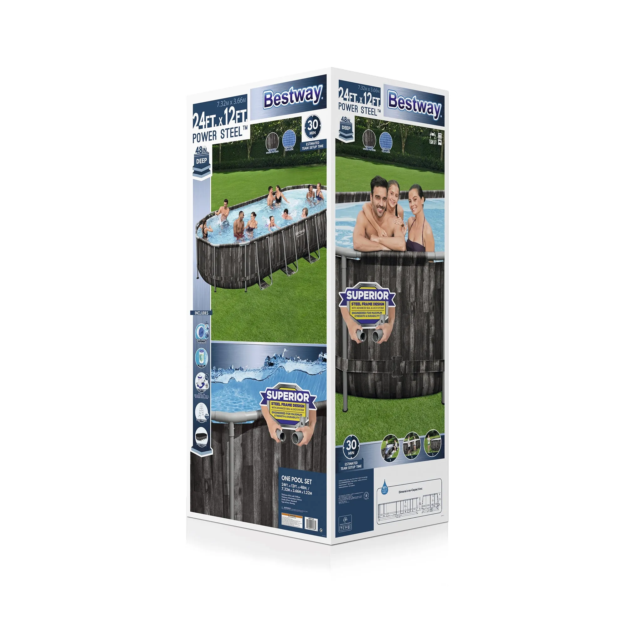 Bestway Power Steel 24' x 12' x 48" Rectangular Above Ground Swimming Pool Set