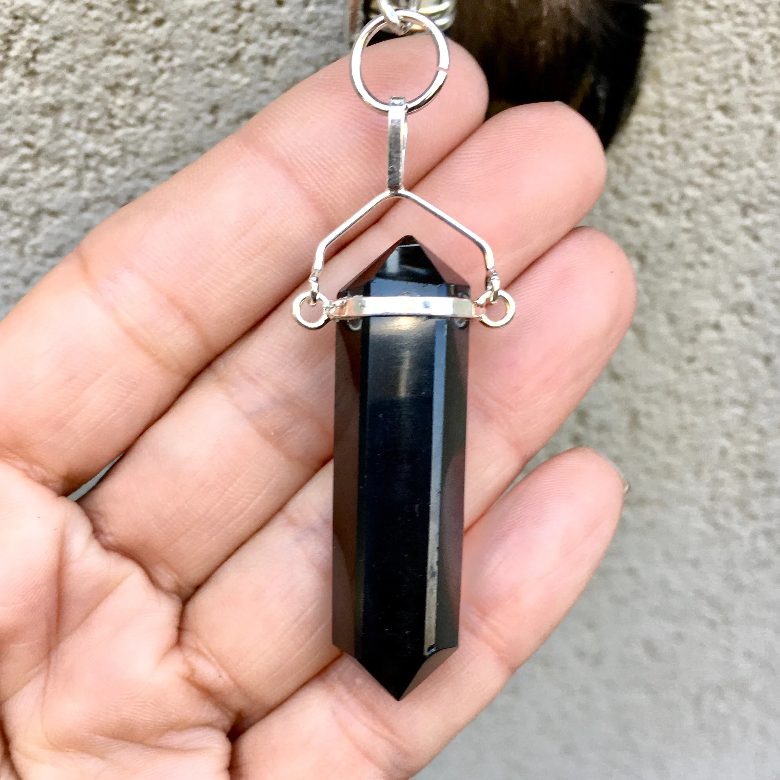 Black Obsidian Crystal Point Keyring Bag Charm