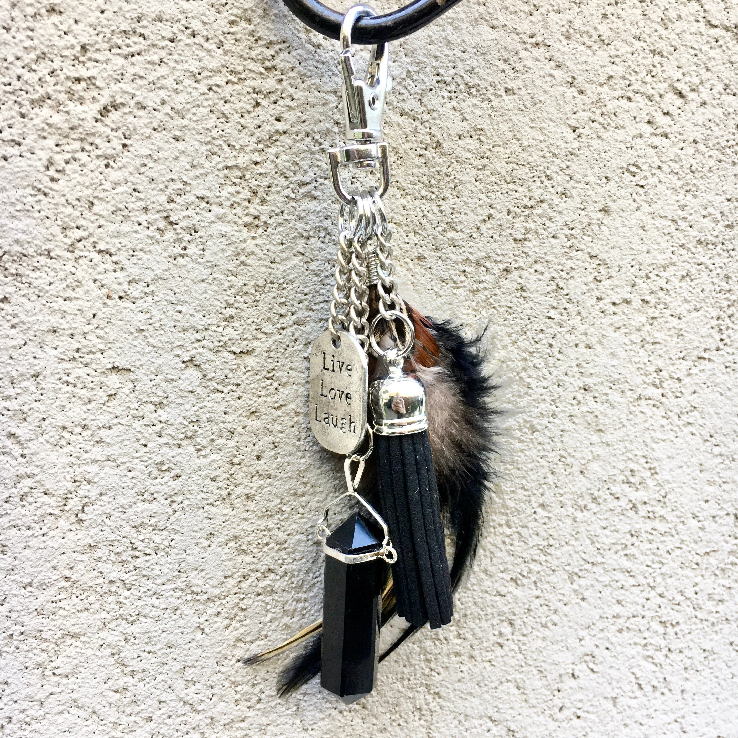 Black Obsidian Crystal Point Keyring Bag Charm