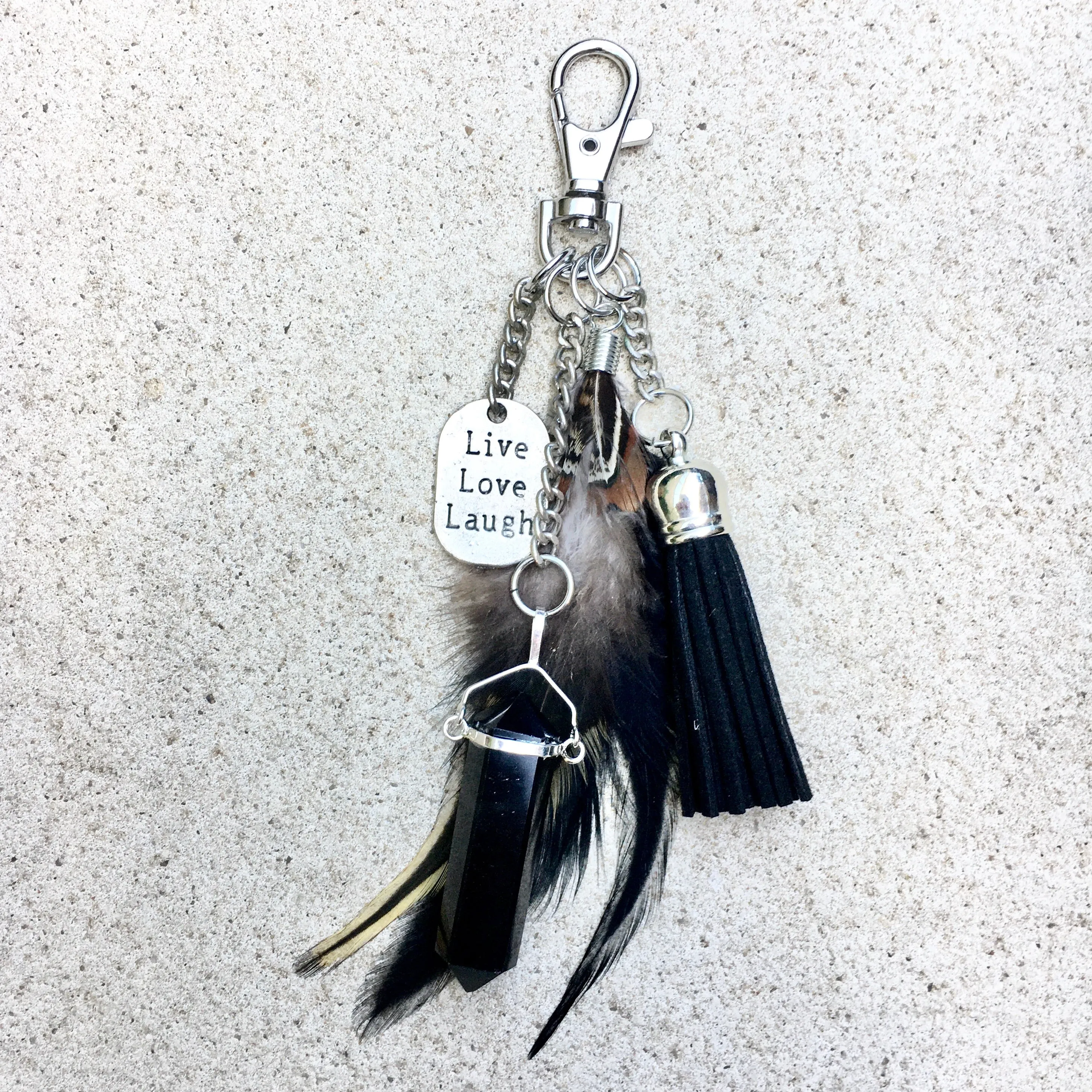 Black Obsidian Crystal Point Keyring Bag Charm