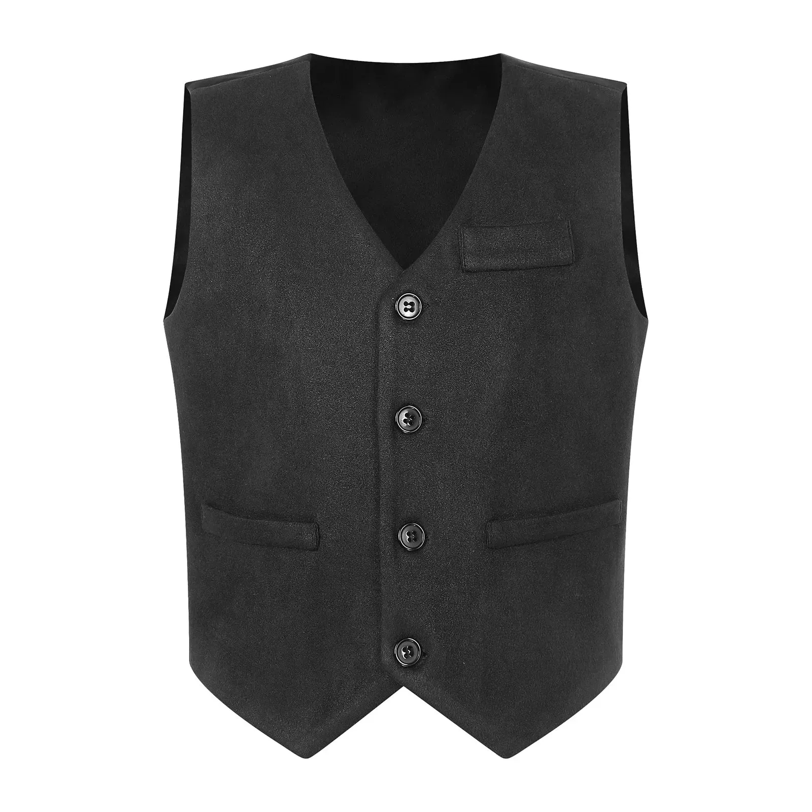 Boys Children Vest Formal Suit Coat Classic Fit V-Neck Single Breasted Dress Waistcoat for Banquet First Communion Formal Party