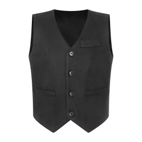 Boys Children Vest Formal Suit Coat Classic Fit V-Neck Single Breasted Dress Waistcoat for Banquet First Communion Formal Party