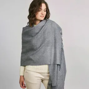 Brushed Baby Alpaca Fringed Shawl - Grey