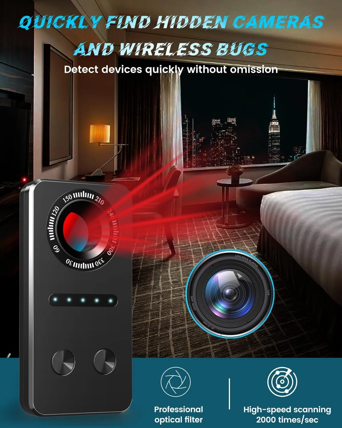 COHANA Hidden Camera Detector Infrared Camera Sweeper, Spy Camera Detector Spy Camera Finder, Bug Detector - Hidden Camera Finder Portable and Easy-To-Use Privacy Guardian