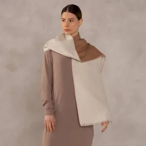 Double Face Baby Alpaca Scarf - Bone and Light Brown