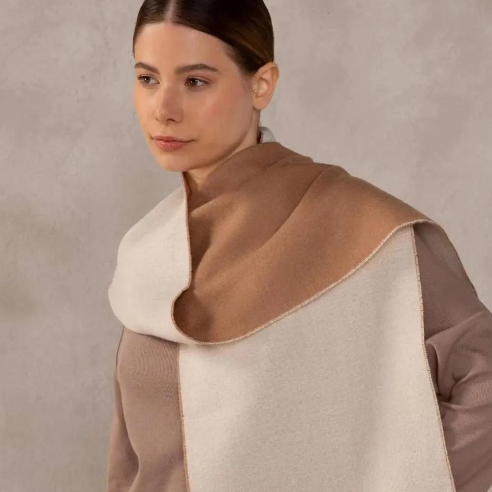Double Face Baby Alpaca Scarf - Bone and Light Brown