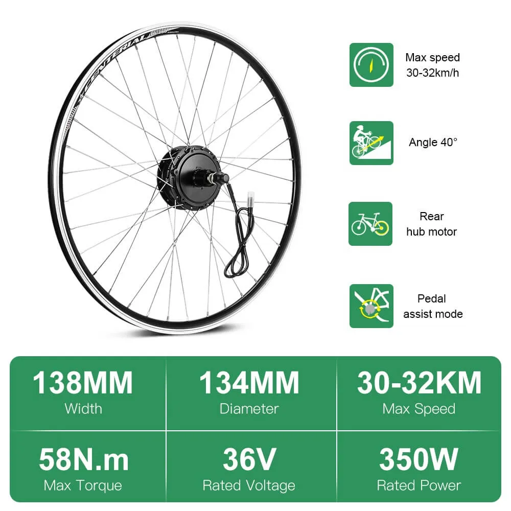 E-Bike Conversion Kit 36V 350W 26"/27.5"/28" (700C) Rear Cassette Motor Bicycle Hub Motor Conversion Kit