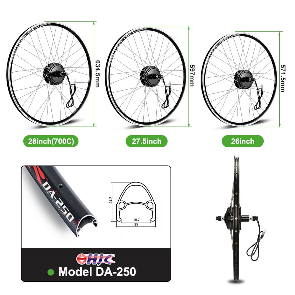 E-Bike Conversion Kit 36V 350W Rear Motor Kit for Cassette with 36V 13Ah Battery and Charger