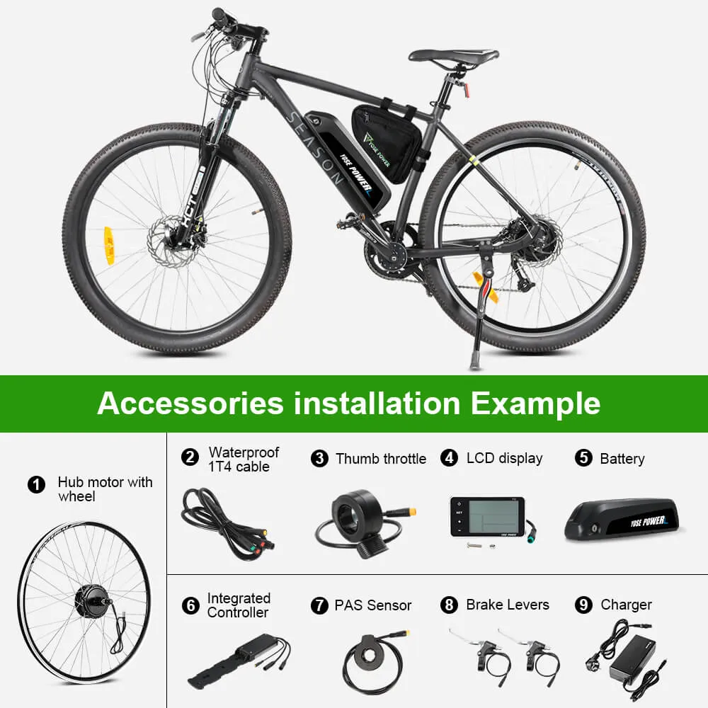 E-Bike Conversion Kit 36V 350W Rear Motor Kit for Cassette with 36V 13Ah Battery and Charger