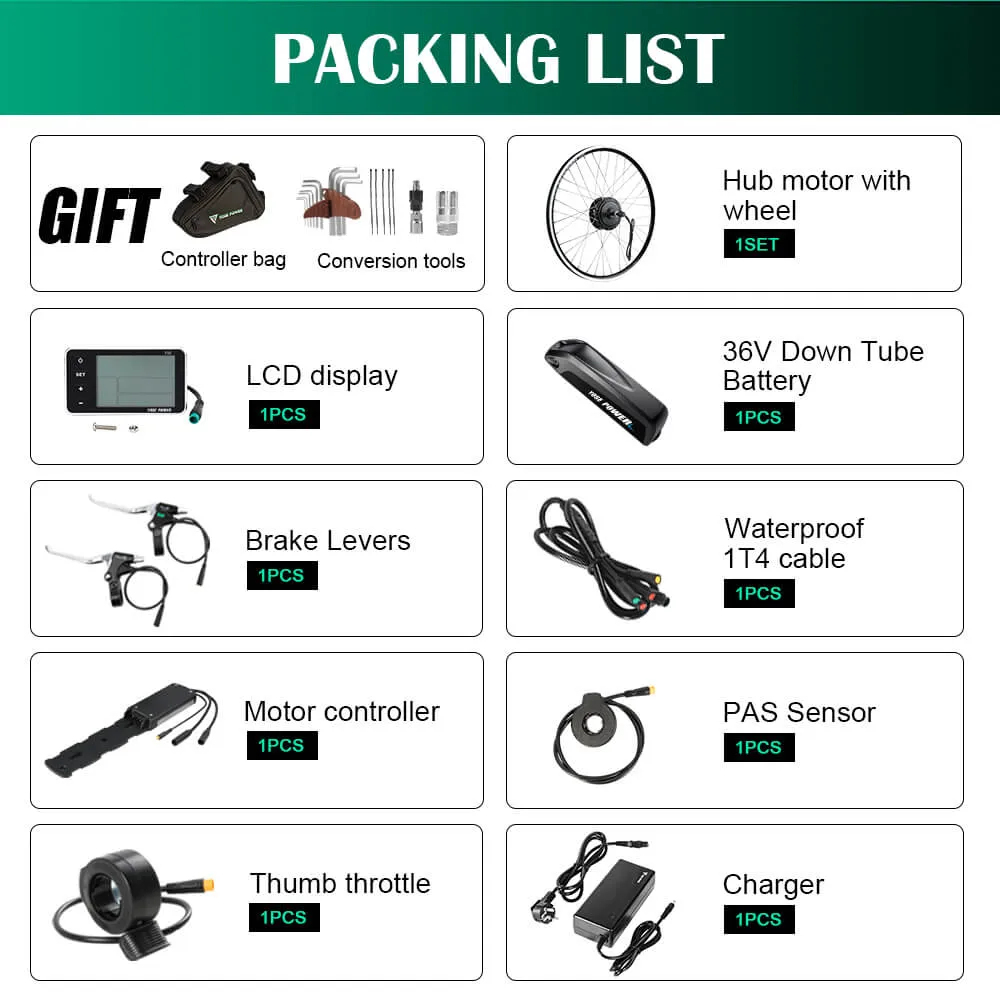 E-Bike Conversion Kit 36V 350W Rear Motor Kit for Freewheel with 36V 13Ah Battery and Charger