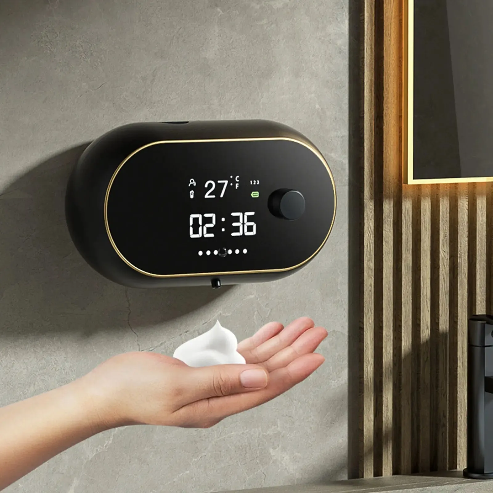 Foam Soap Sensing Dispenser - Time Temperature Display Contactless Waterproof Automatic Soap Dispenser