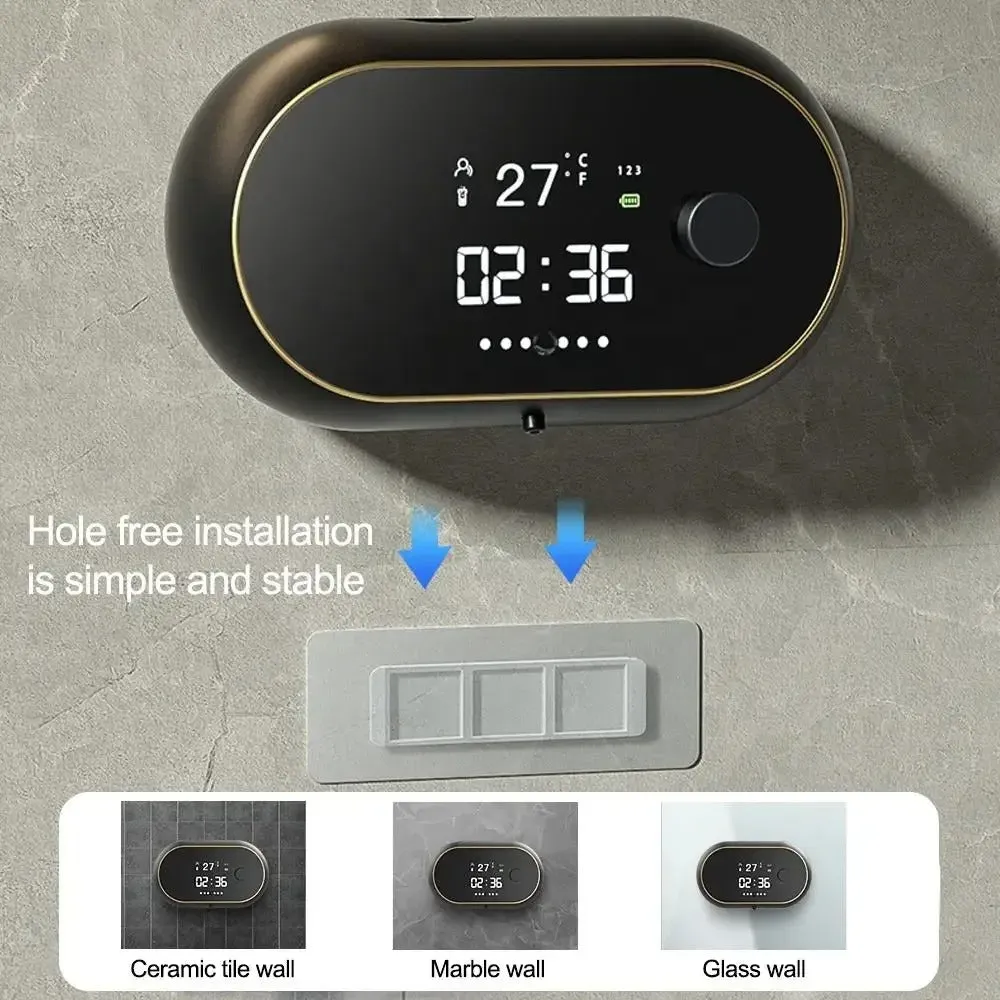 Foam Soap Sensing Dispenser - Time Temperature Display Contactless Waterproof Automatic Soap Dispenser