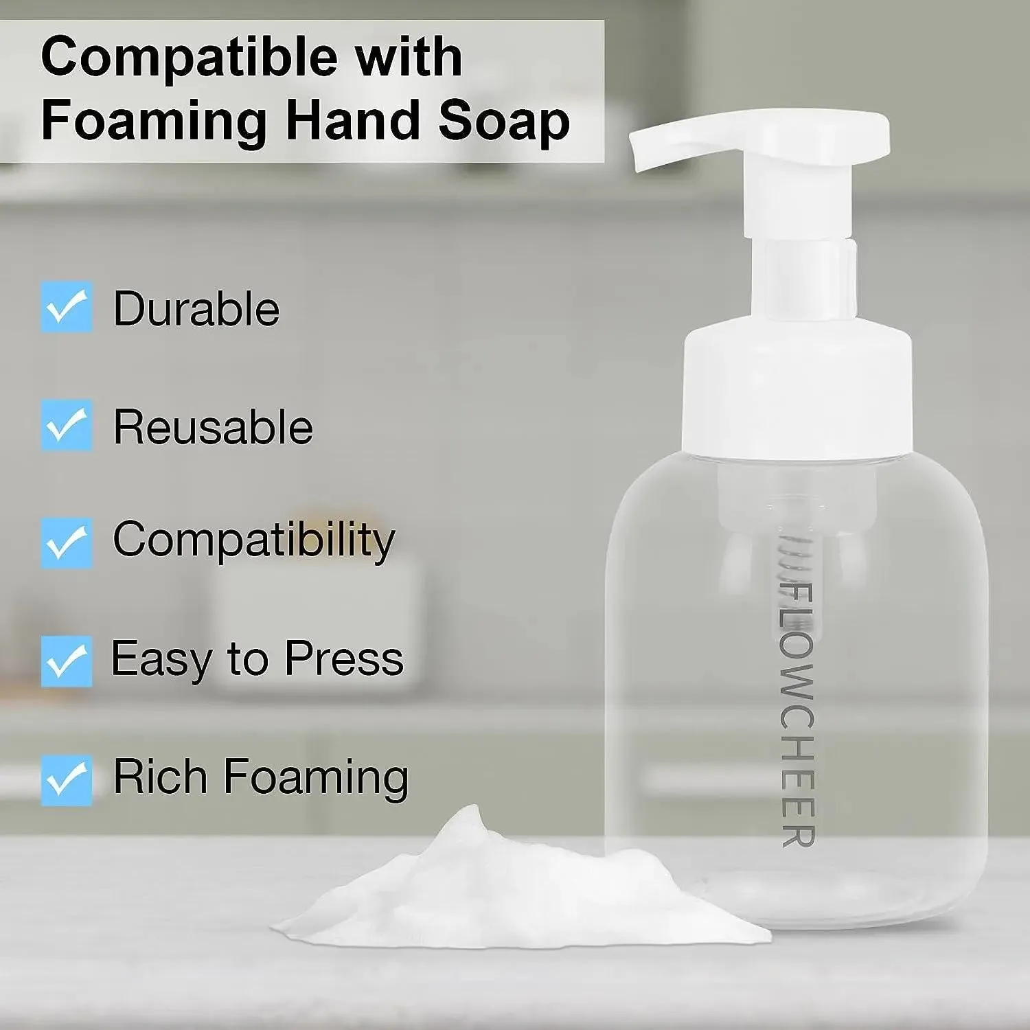 Foaming Soap Dispenser Plastic Jar,12 OZ/350 ML Refillable Foam Hand Soap Dispenser Pump Bottle for Kitchen Sink Bathroom,2 Pcs,Clear