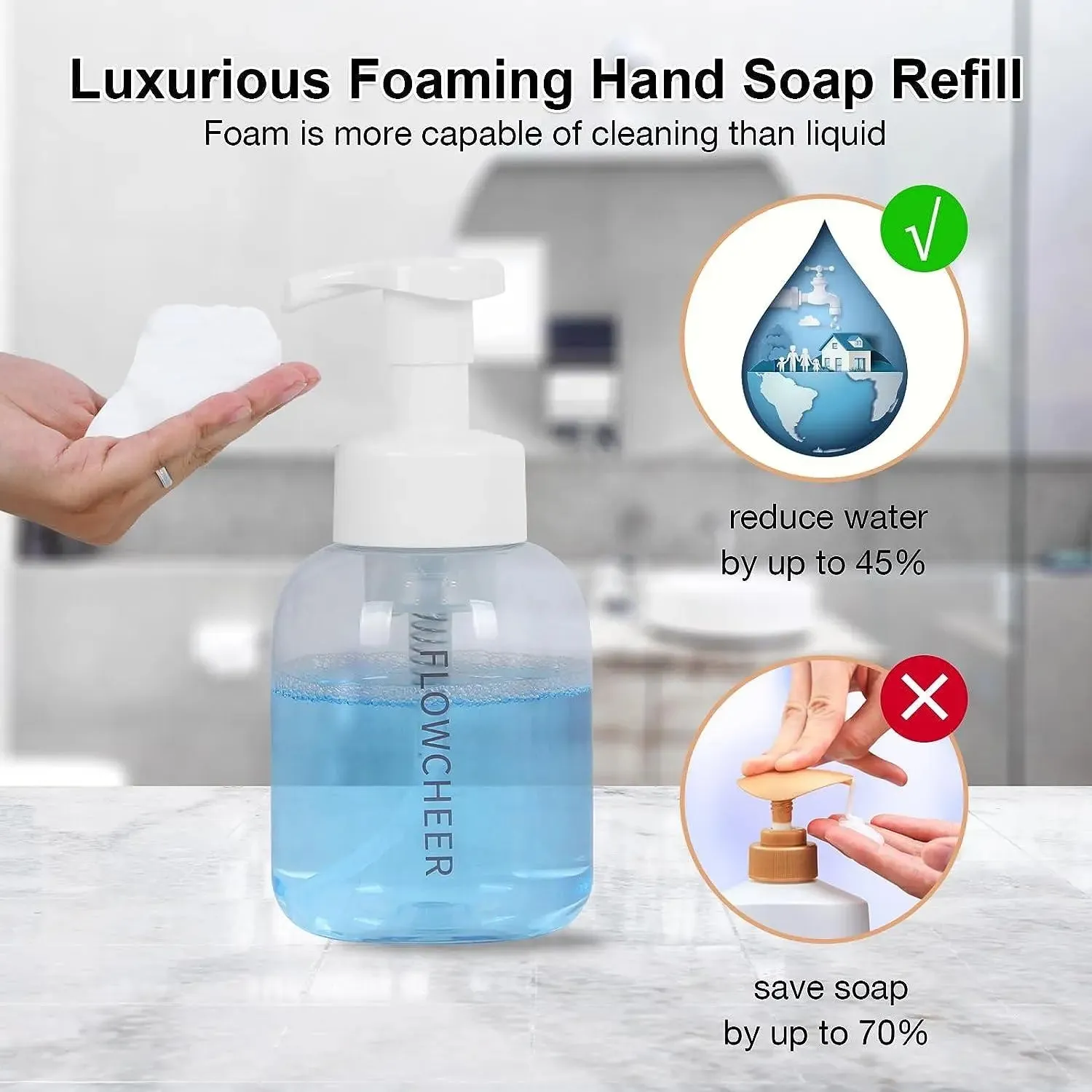 Foaming Soap Dispenser Plastic Jar,12 OZ/350 ML Refillable Foam Hand Soap Dispenser Pump Bottle for Kitchen Sink Bathroom,2 Pcs,Clear