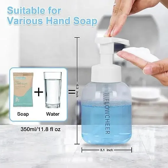 Foaming Soap Dispenser Plastic Jar,12 OZ/350 ML Refillable Foam Hand Soap Dispenser Pump Bottle for Kitchen Sink Bathroom,2 Pcs,Clear