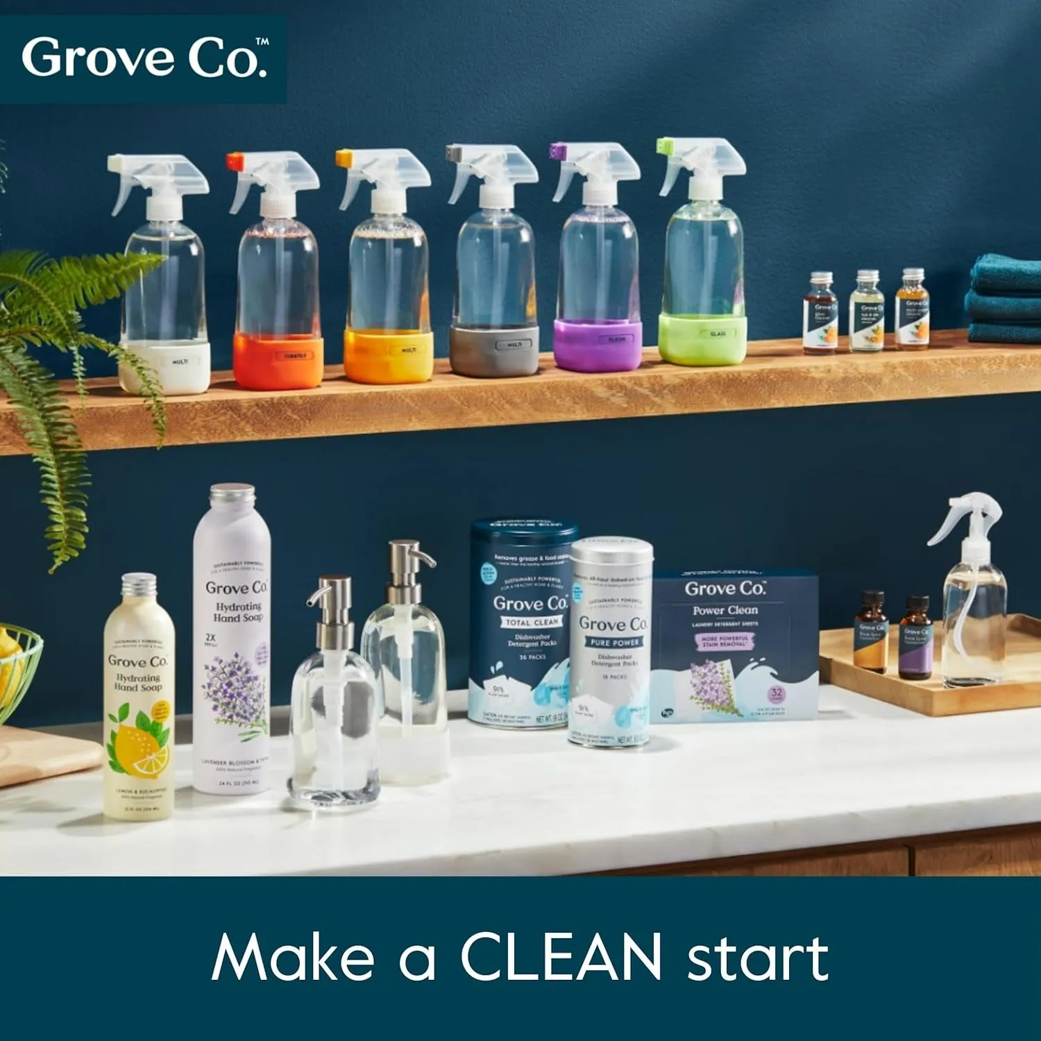 Grove Co. Foaming Soap Dispenser Set - Refillable Glass, Stainless Steel Pump, Reduces Plastic Waste