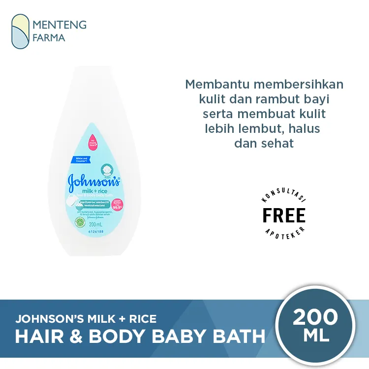 Johnson's Milk Rice Hair & Body Baby Bath 200 mL - Membersihkan dan Melembutkan Kulit Bayi