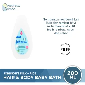 Johnson's Milk Rice Hair & Body Baby Bath 200 mL - Membersihkan dan Melembutkan Kulit Bayi