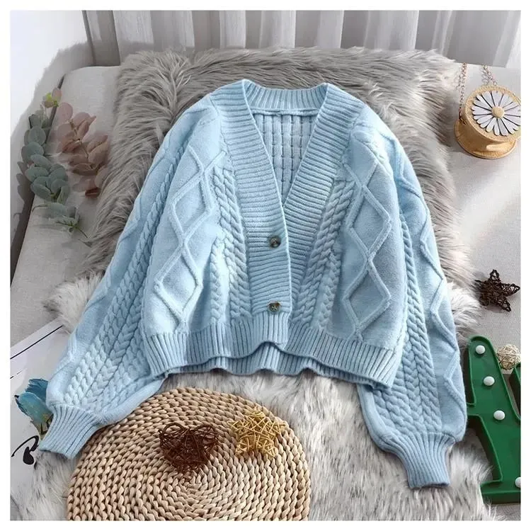 Joskaa Christmas Gift E-BAIHUI Vintage Short Cardigan Knitted Sweater Women 2020 Autumn Winter Long Sleeve Solid Sweaters Coat & Jackets Women