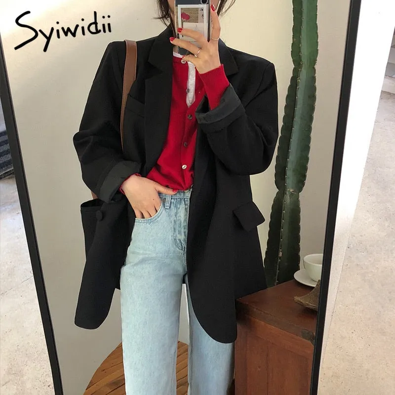 Joskaa Suit Jacket White Blazers for Women Long Sleeve Oversized Coat 2022 Loose Green Blazer Jacket Office Ladies Black Tops