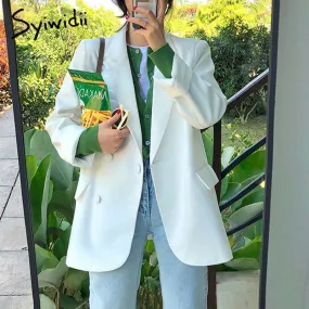 Joskaa Suit Jacket White Blazers for Women Long Sleeve Oversized Coat 2022 Loose Green Blazer Jacket Office Ladies Black Tops