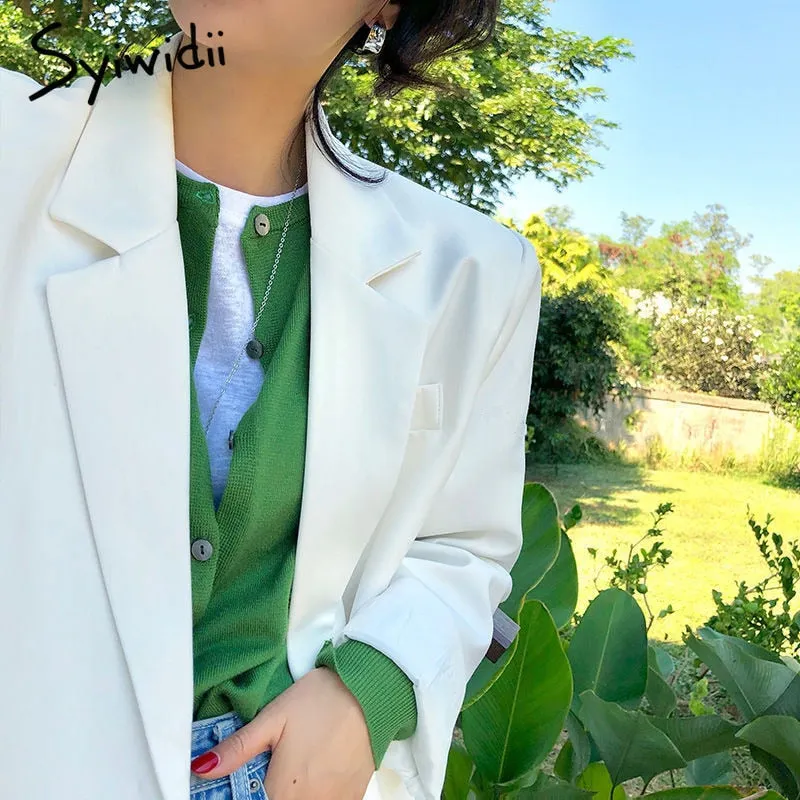 Joskaa Suit Jacket White Blazers for Women Long Sleeve Oversized Coat 2022 Loose Green Blazer Jacket Office Ladies Black Tops