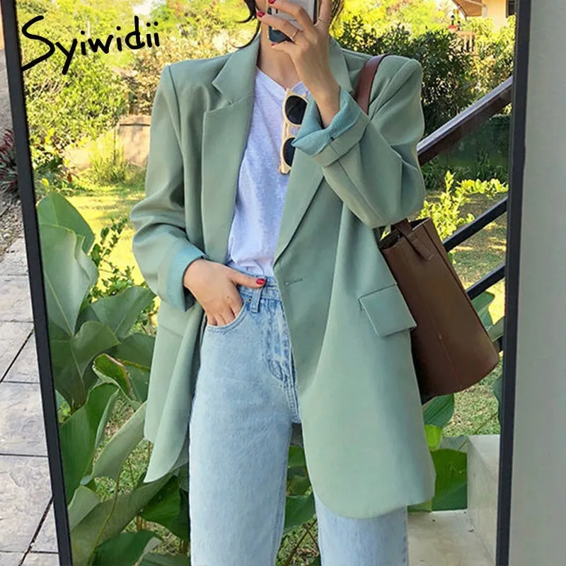 Joskaa Suit Jacket White Blazers for Women Long Sleeve Oversized Coat 2022 Loose Green Blazer Jacket Office Ladies Black Tops
