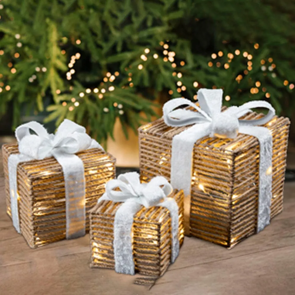 LED Natural String Present Set Asst (3pc)
