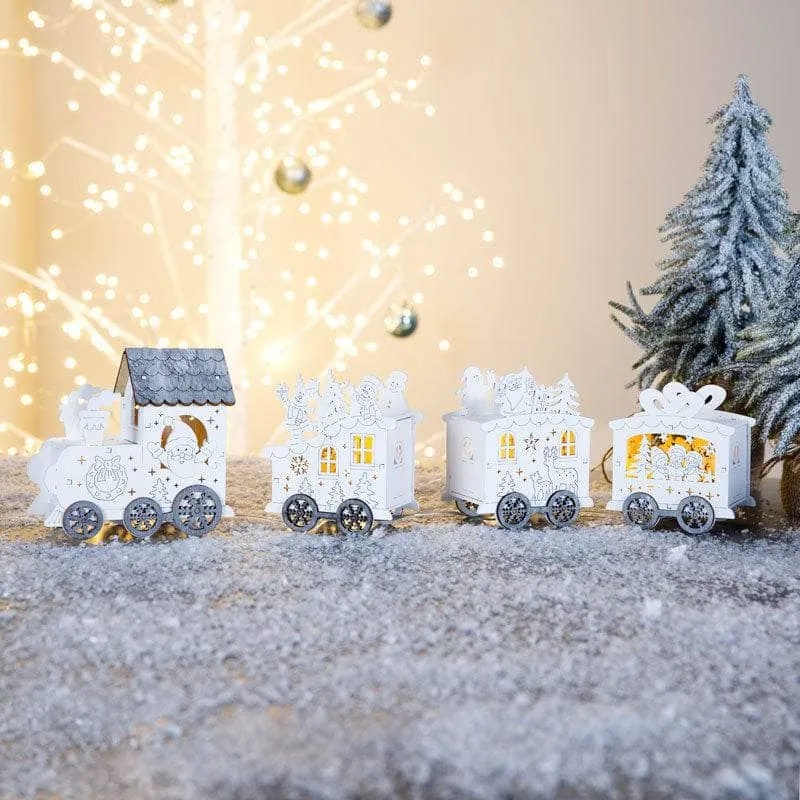 Lit Wooden Santa Train - 42cm