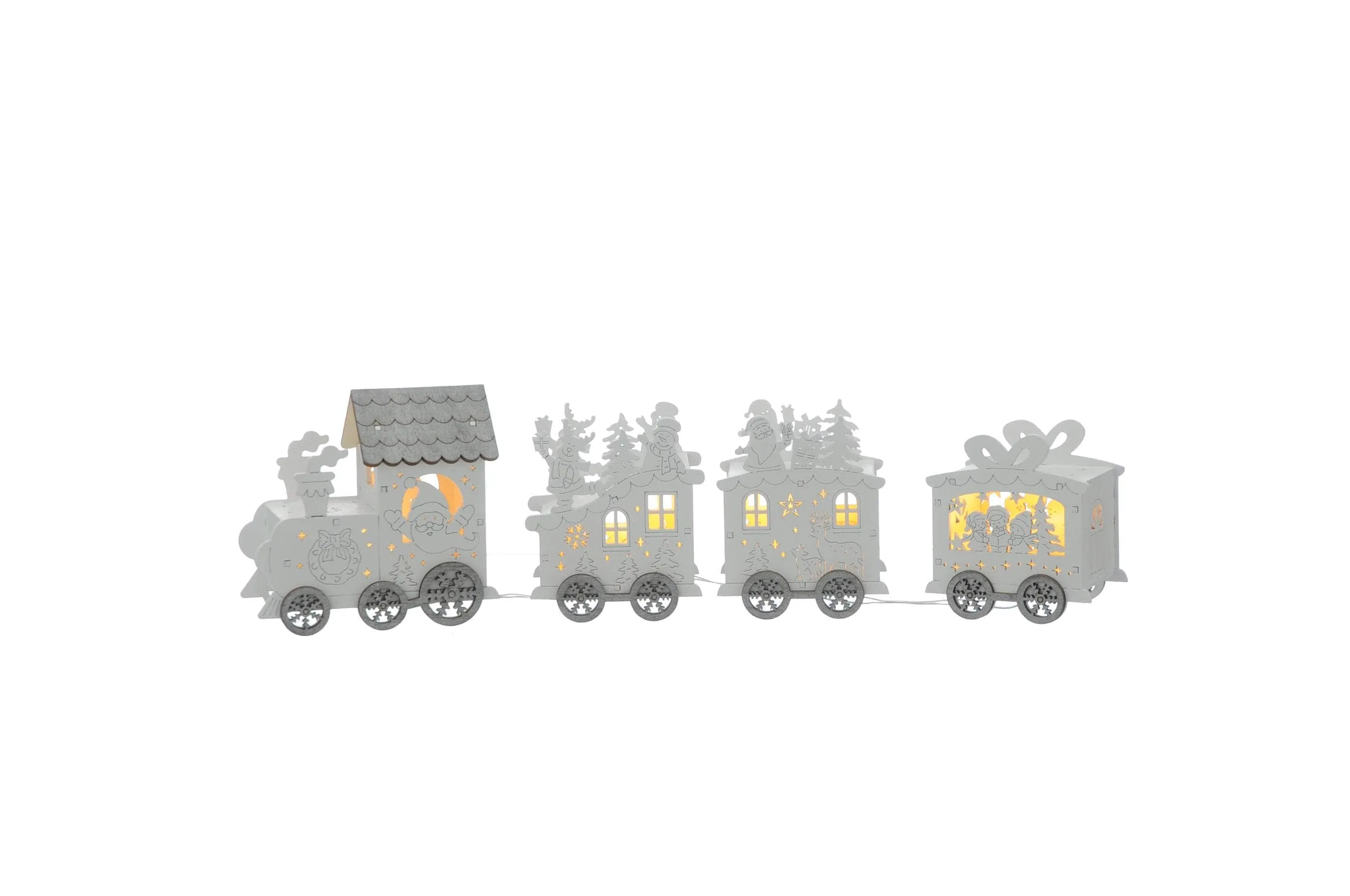 Lit Wooden Santa Train - 42cm
