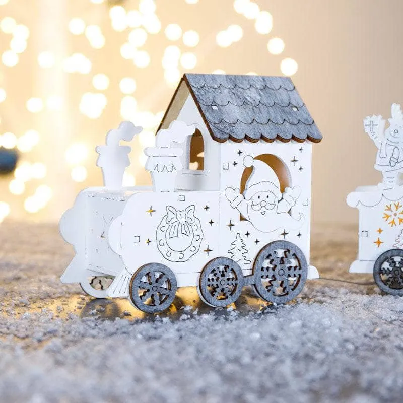 Lit Wooden Santa Train - 42cm