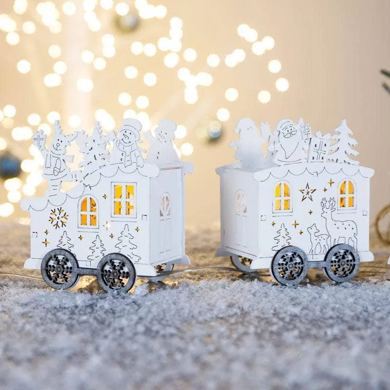 Lit Wooden Santa Train - 42cm