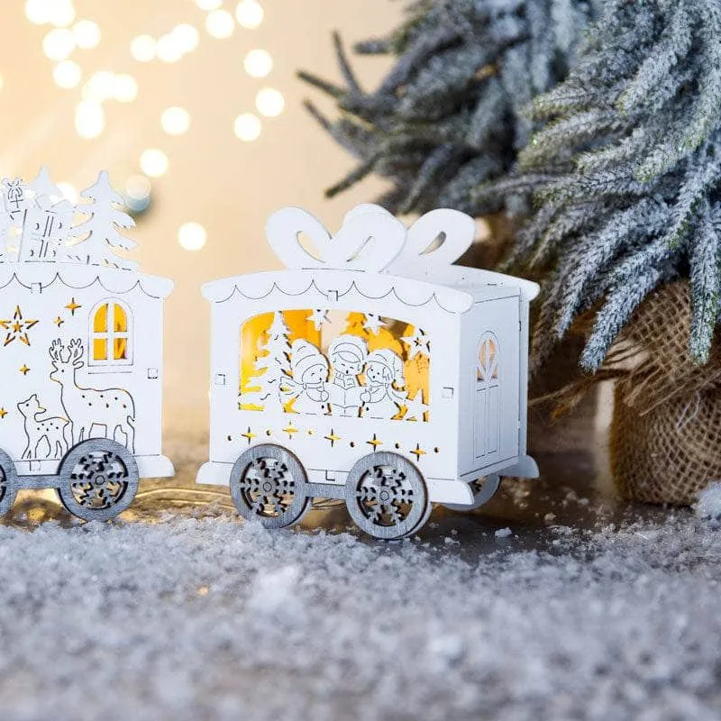 Lit Wooden Santa Train - 42cm