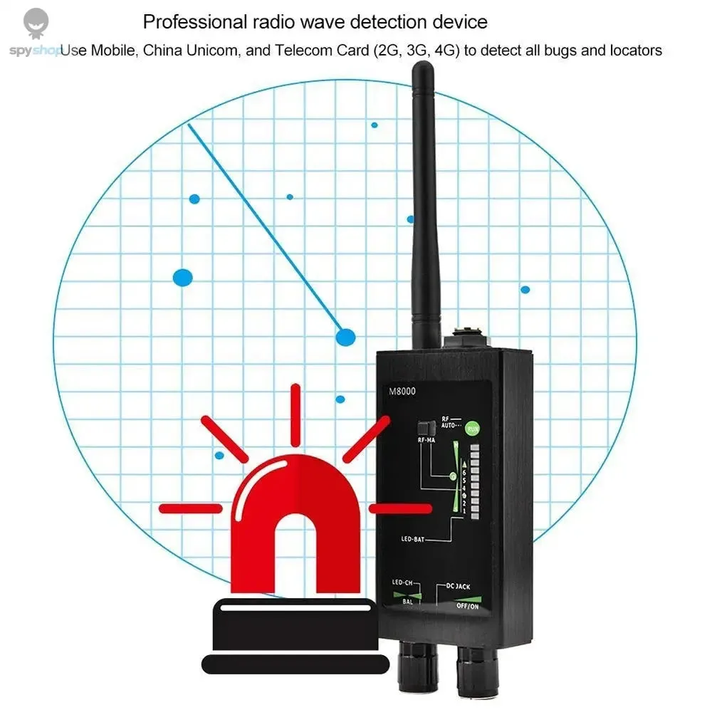 M8000 Radio Anti-Spy Detector  GSM RF Signal Auto Tracker Detectors GPS Tracker Finder Bug with Long Magnetic LED Antenna