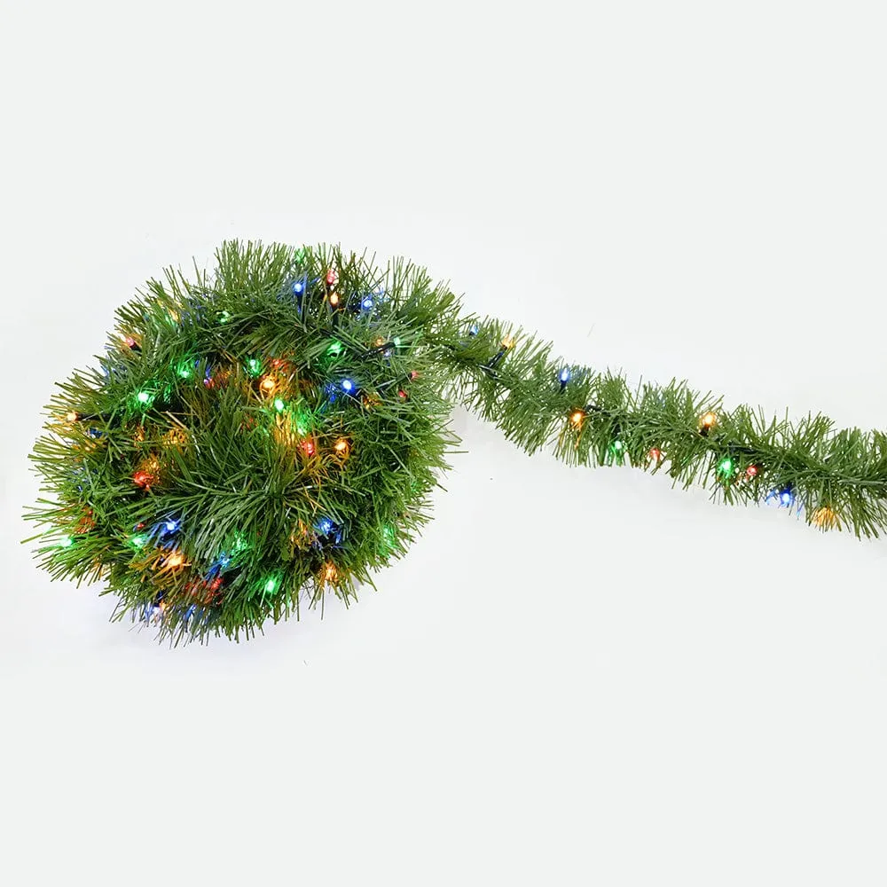 Pre-Lit Tinsel Garland Asst (10m)