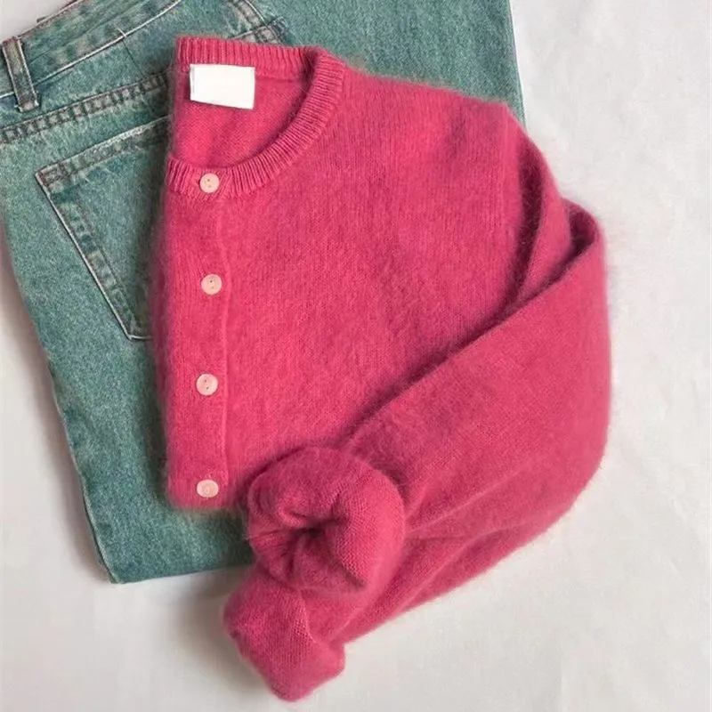 Purpdrank - Mohair Knitted Cardigan Vintage Women Autumn Outwear Sweater Coat Loose Knitted Sweater Elegant Long Sleeve Tops