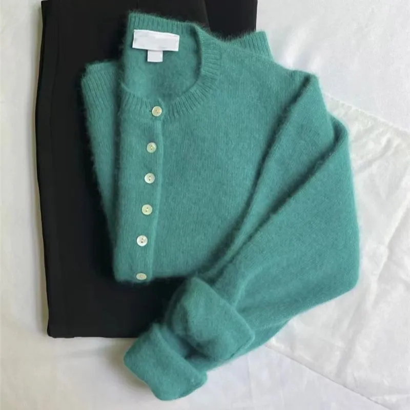 Purpdrank - Mohair Knitted Cardigan Vintage Women Autumn Outwear Sweater Coat Loose Knitted Sweater Elegant Long Sleeve Tops