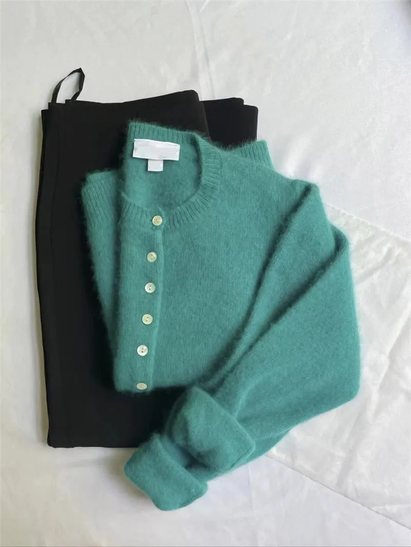 Purpdrank - Mohair Knitted Cardigan Vintage Women Autumn Outwear Sweater Coat Loose Knitted Sweater Elegant Long Sleeve Tops