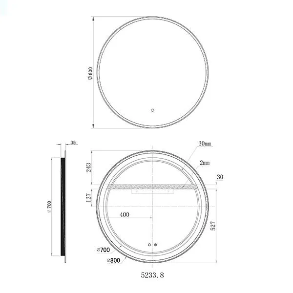 Remer Sphere 600mm-800mm LED Mirror Brushed Nickel Frame
