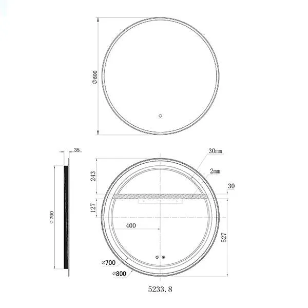 Remer Sphere 600mm-800mm LED Mirror Matte Black Frame